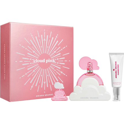 Ariana Grande Cloud Pink 3PC Gift Set for Women [3.4oz Eau de Parfum Spray, 0.33oz Parfum Spray Pen, 1.7oz Hand and Body Cream]