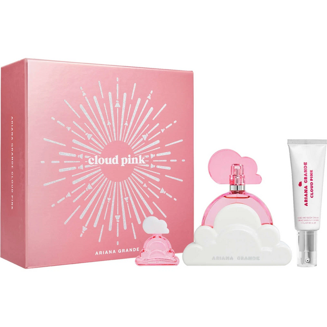 Ariana Grande Cloud Pink 3PC Gift Set for Women [3.4oz Eau de Parfum Spray, 0.33oz Parfum Spray Pen, 1.7oz Hand and Body Cream]