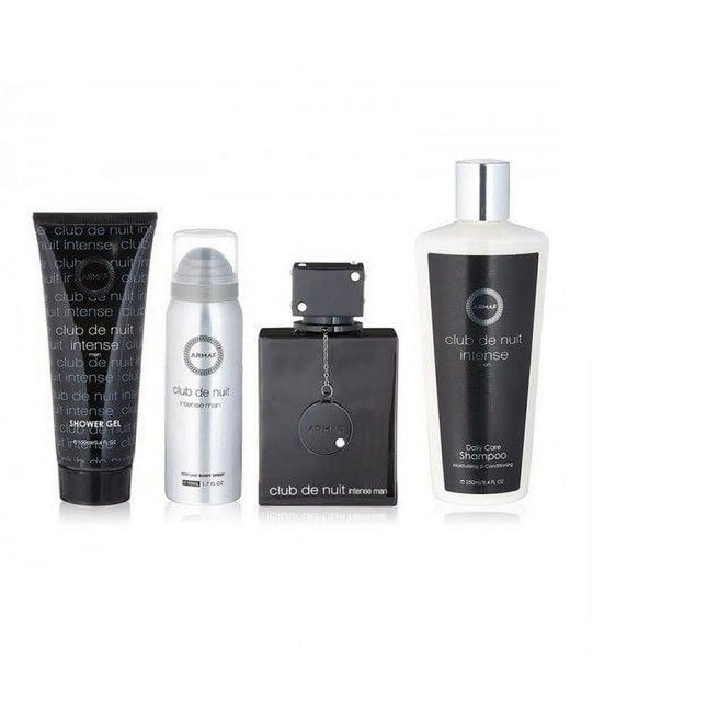 Armaf Club de Nuit Intense Man 4PC Gift Set for Men [3.6oz Eau de Toilette Spray, 1.7oz Perfume Body Spray, 3.4oz Shower Gel, 8.4oz Shampoo]