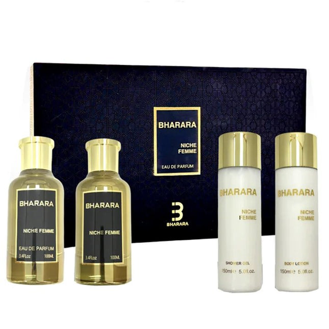 Bharara Niche Femme 4PC Gift Set for Women [2x 3.4oz Eau de Parfum Spray, 5.0oz Shower Gel, 5.0oz Body Lotion]