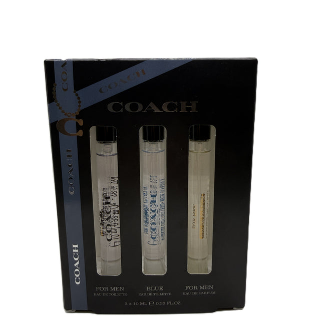Coach New York 3PC Mini Gift Set for Men [0.33oz For Men Eau de Toilette, 0.33oz Blue Eau de Toilette, 0.33oz For Men Eau de Parfum]