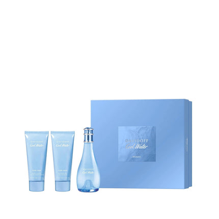 Davidoff Cool Water Woman 3PC Gift Set for Women [3.4oz Eau de Toilette Spray, 2.5oz Body Lotion, 2.5oz Shower Gel]