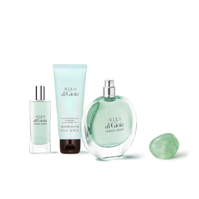 Giorgio Armani Acqua di Gioia 3PC Gift Set for Women [3.4oz Eau de Parfum Spray, 0.5oz Eau de Parfum Spray, 2.5oz Body Lotion]