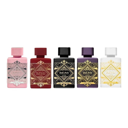 Lattafa Bade'e Al Oud Collection 5PC Gift Set for Unisex [5ml Noble Blush EDP, 5ml Sublime EDP, 5ml Oud for Glory EDP, 5ml Amethyst EDP, 5ml Honor & Glory EDP]
